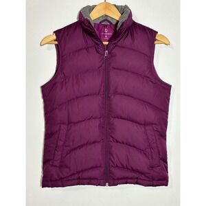 Lands End Womens Purple Puffer Vest Full Zip Pockets‎ Insulated Size XS